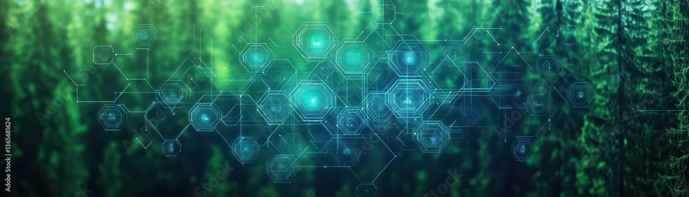 Poster vibrant green background featuring intricate hexagonal pattern evoking a sense of modernity and dyna