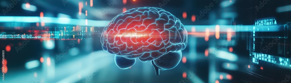 Poster a surreal image of a human brain positioned centrally in a long corridor symbolizing knowledge explo