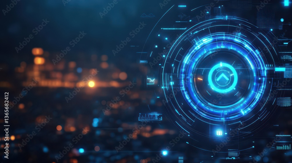 Aufkleber futuristic interface design featuring a glowing circular element with vivid light effects against a 