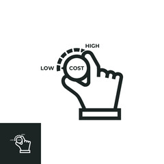 Hand turn cost dial to low position icon isolated on white background. Vector illustrations are made with vector-based software.