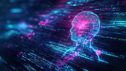 An Enigmatic Portrait with a Glowing Neon Blue and Pink Background Highlighting the Intricacies of Facial Features and the Essence of Modern Artistry