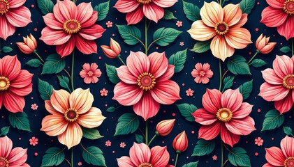 Intricate floral design, repeating seamlessly , art, textile