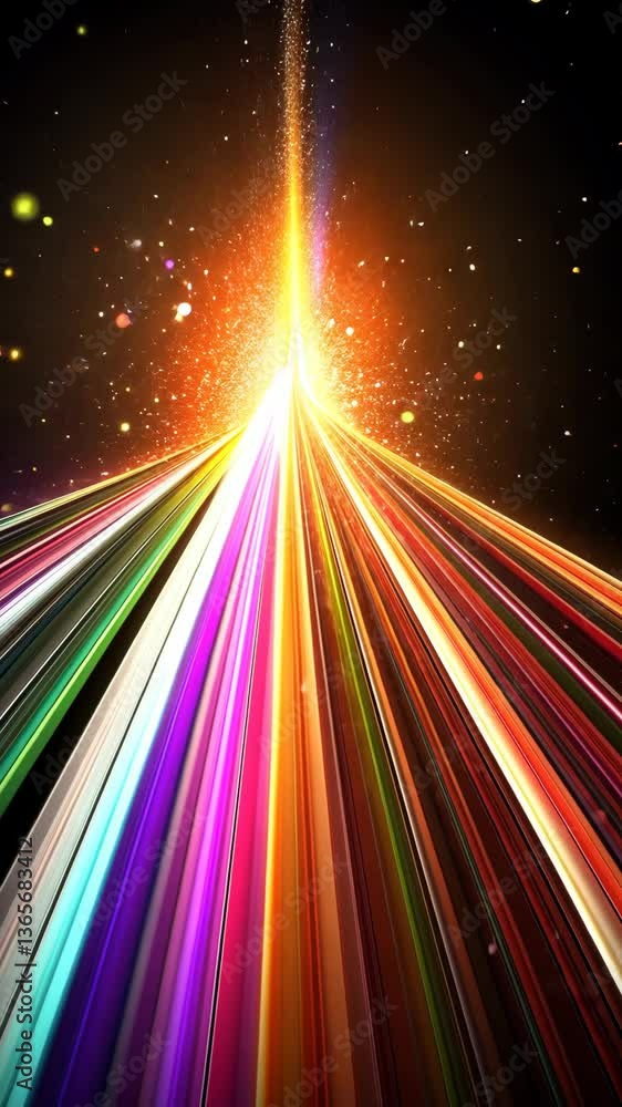Poster vibrant light rays converge towards a dazzling point in a cosmic abstract display located in an imag