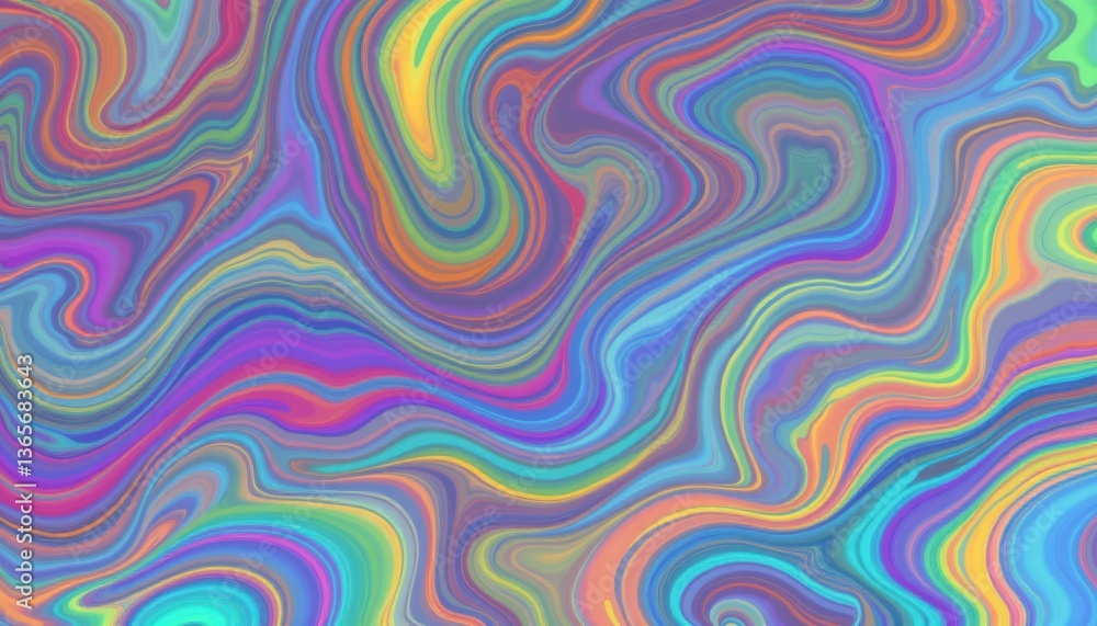 Poster generate an abstract rainbow background with swirling patterns and layered effect.