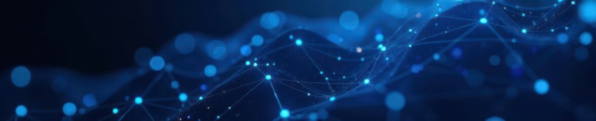 Dark blue, glowing nodes linked by lines on black , energy, elegant