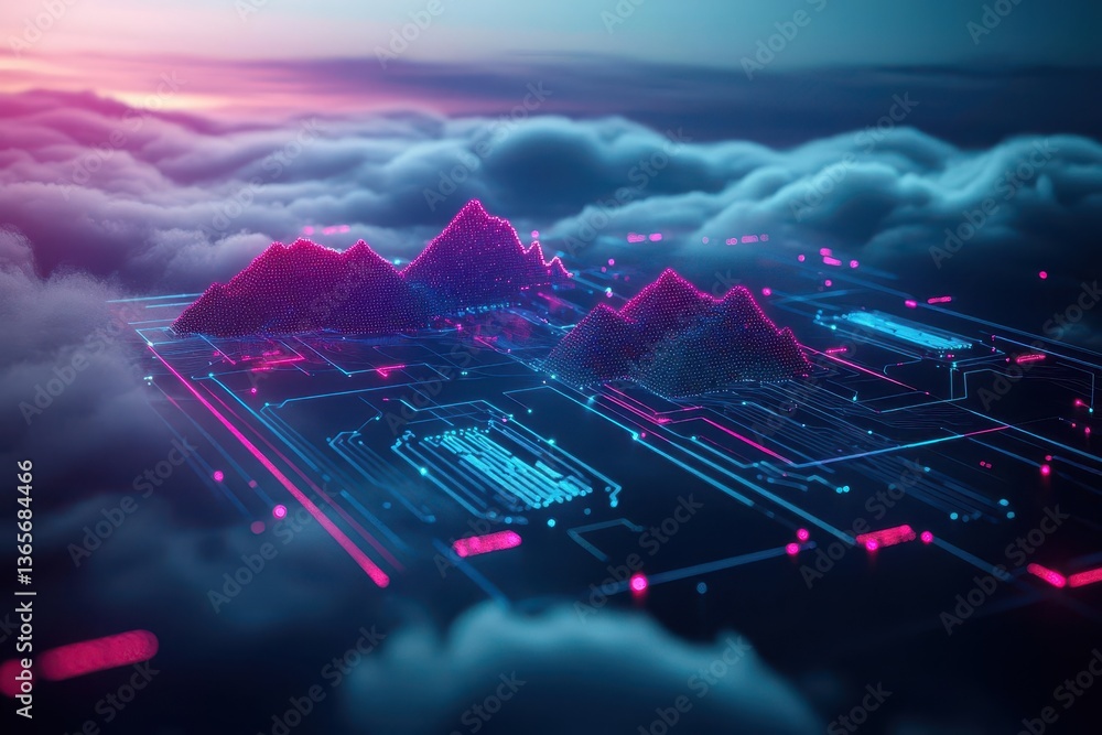 Poster futuristic city amidst fluffy clouds with gleaming skyscrapers and innovative architecture creating 