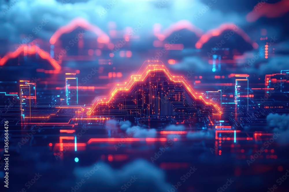 Poster futuristic cityscape surrounded by ethereal clouds and modern architecture showcasing advanced techn