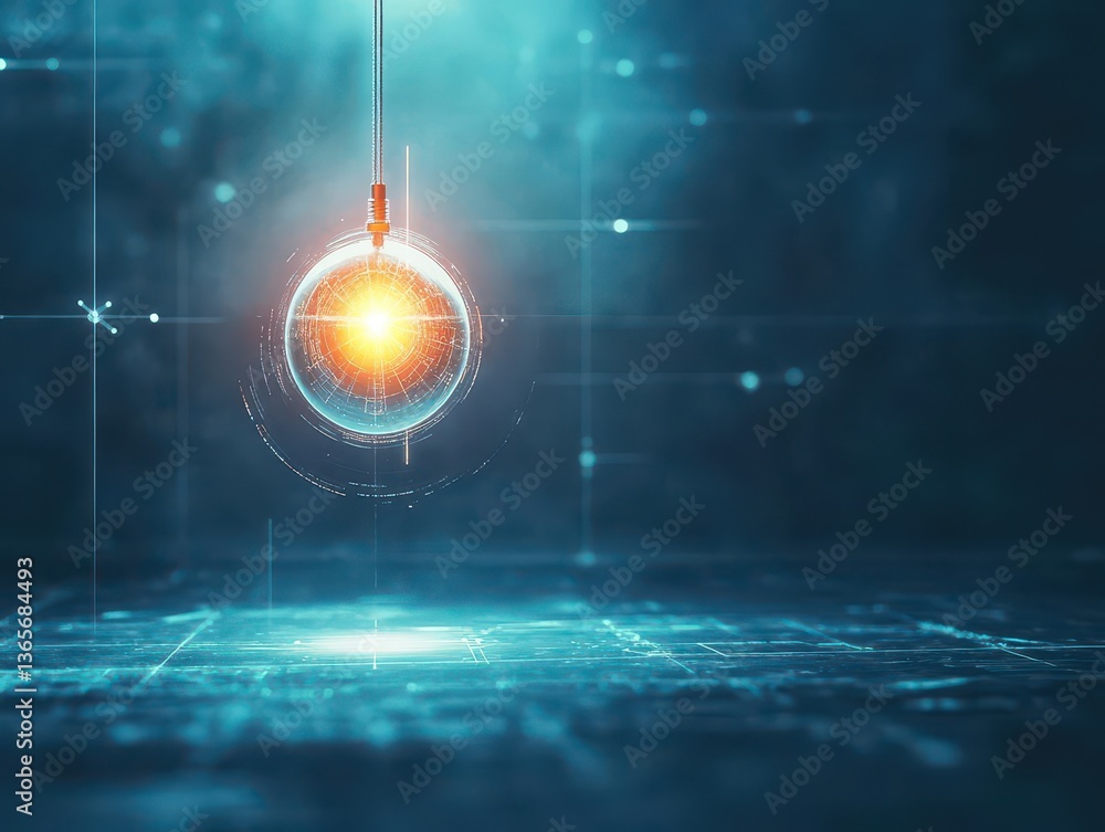 Poster a solitary light bulb casting a warm glow in a dark room creating an atmosphere of solitude introspe
