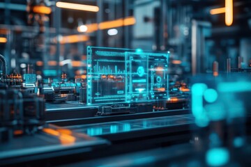 Naklejka premium Intricate 3D Representation of an Industrial Machine Operating in a Modern Factory Setting with Advanced Technology and Efficient Production Processes