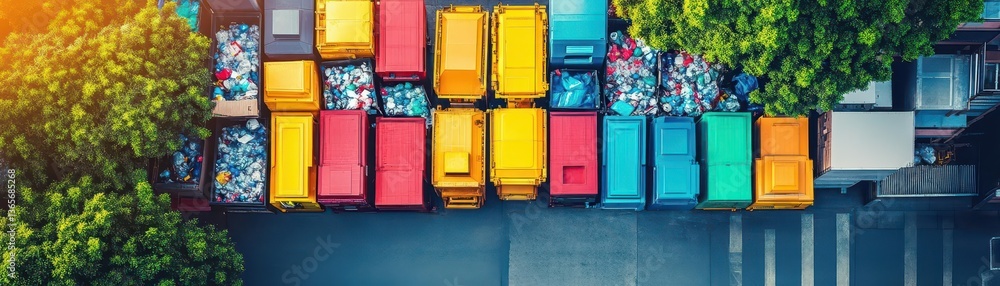 Poster vibrant array of colorful shipping containers lined along a city street creating a lively urban scen