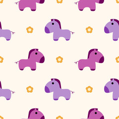 Horse purple cartoon so cute. On flower background. Pattern seamless vector illustration. 