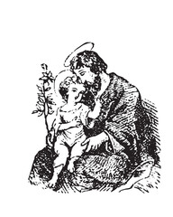 Saint Joseph with child Jesus Illustration catholic religious vector