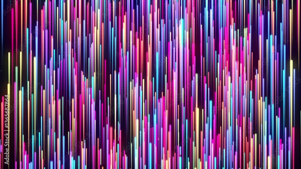 Poster abstract multicolored background with bright neon rays and glowing lines rising up. neon lines or li