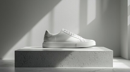 White Sneaker Display, Minimalist Setting