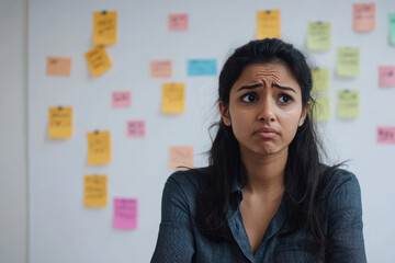 anxious professional indian female project manager facing deadline challenges in office. time management, productivity and efficiency at work, business, entrepreneurship