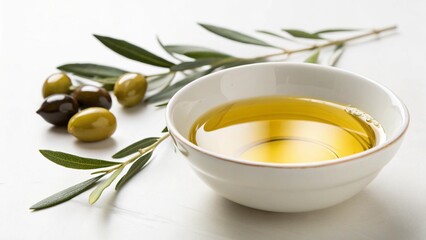 A Bowl Of Olive Oil Isolated On White Background