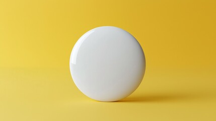 Glossy white round button mockup on vibrant yellow background