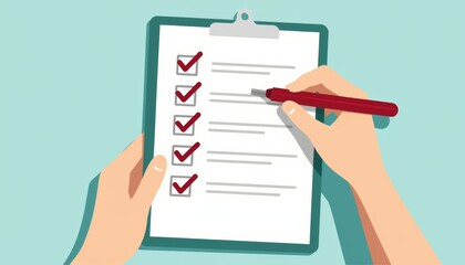 Hand writing on maintenance checklist for seasonal upkeep, home care