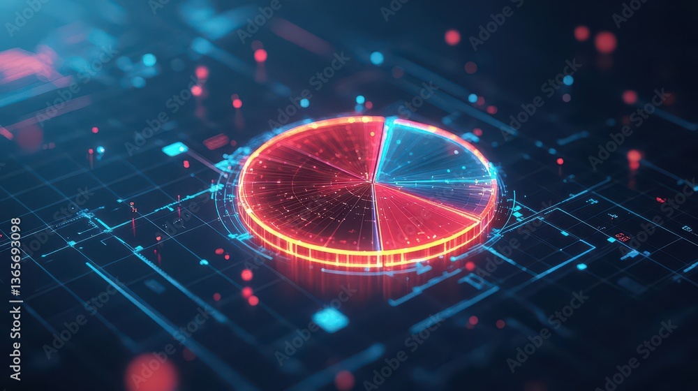 Poster a whimsical pie resting on a vibrant digital circuit board surrounded by colorful patterns creating 