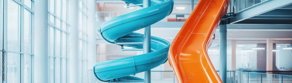 Poster vibrant colorful spiral design inside modern building creating a dynamic and artistic atmosphere tha