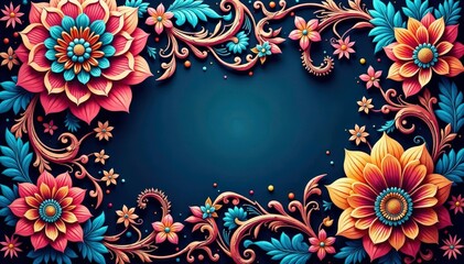 Intricate paisley floral pattern in vibrant hues, paisley, motif, retro