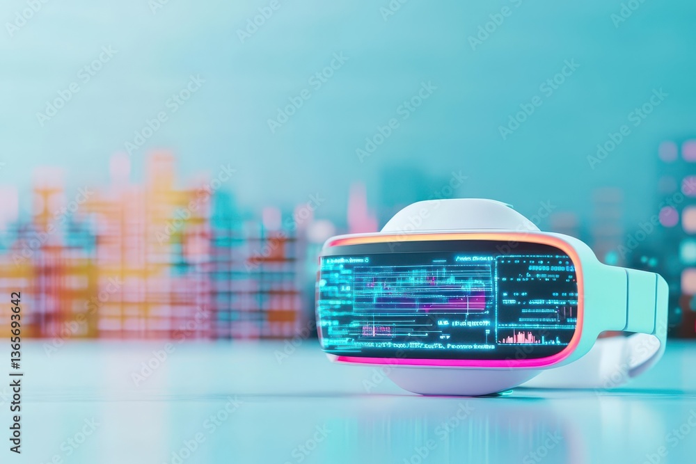 Aufkleber futuristic smart watch displaying time and notifications with urban cityscape in background highligh