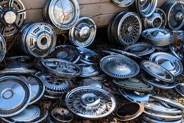 Pile of hubcaps