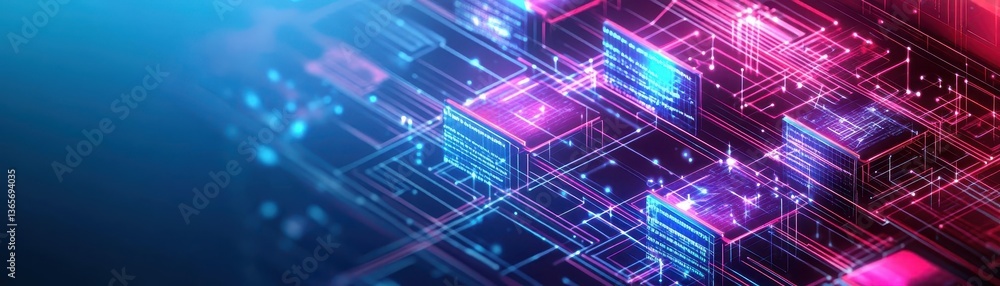 Poster vibrant abstract technology background featuring colorful lines and geometric squares illustrating m