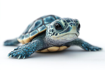 Fototapeta premium A cute sea turtle, presented close-up on a white background. 