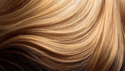 Fototapeta premium A close-up of blonde hair with highlights, showcasing shiny, voluminous strands in soft waves, with a natural, healthy glow.