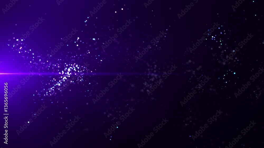 Poster abstract particle background. magical fluid animation of glowing particles. abstract neon purple bri