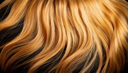 Fototapeta premium A close-up of blonde hair with highlights, showcasing shiny, voluminous strands in soft waves, with a natural, healthy glow.
