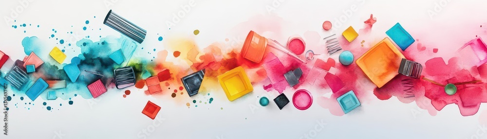 Poster vibrant abstract painting featuring dynamic colorful shapes and fluid forms creating an energetic an
