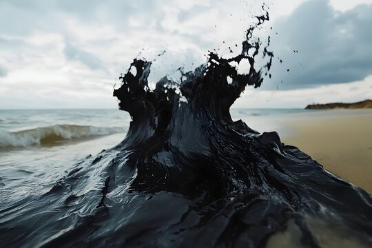 An oil spill spreading across the ocean like a black stain on nature