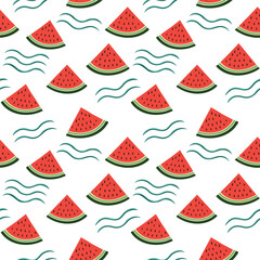 Watermelon slices pattern with waves illustration design