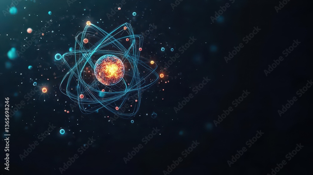 Poster vibrant blue and orange abstract background featuring dynamic circles and stars creating a whimsical