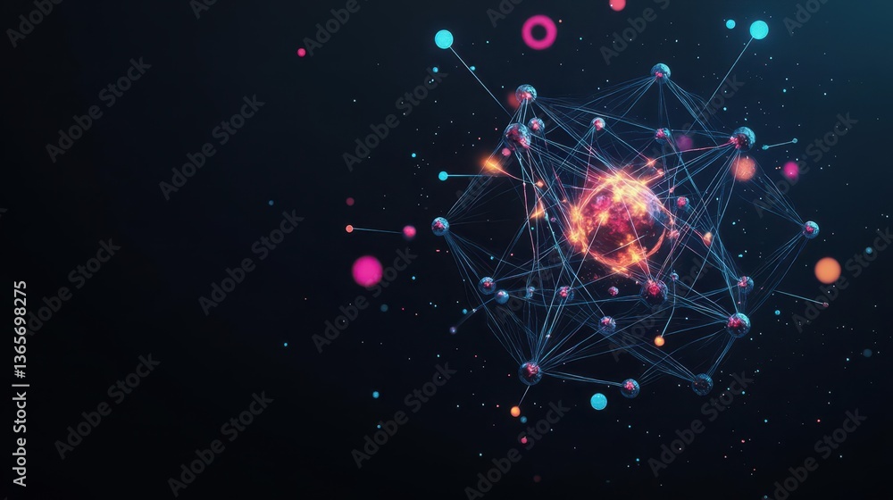 Poster vibrant network of colorful spheres interconnected in a dynamic display of energy and creativity cre