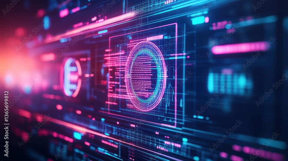 Poster modern computer screen displaying a bright circular graphic with a minimalist aesthetic and clean de
