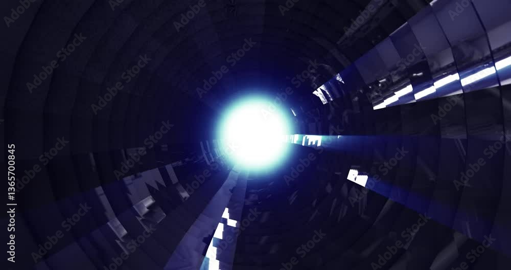 Poster abstract futuristic tunnel with reflective surface. flying in digital tunnel. dark abstract motion b