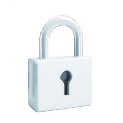 Naklejka premium A shiny white padlock with a keyhole, symbolizing security and protection against unauthorized access, isolated on a white background.