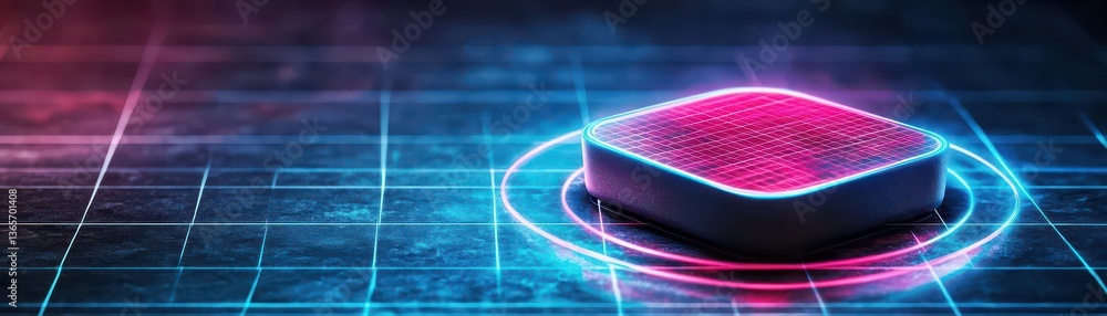 Poster illuminated computer processor with vibrant red light emitting from its core showcasing advanced tec