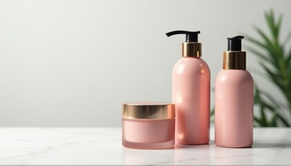 Luxury cosmetic products, sleek bottles on white , white background, face