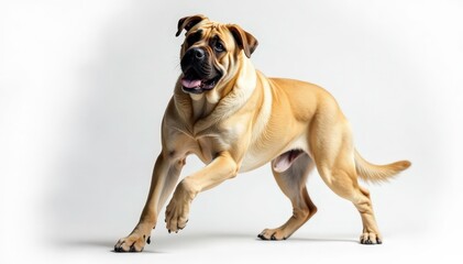 Obraz premium Majestic mastiff, powerful stance, white background, dog, breed, profile