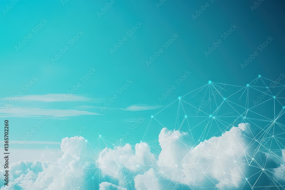 Poster a soft white cloud embraced by interconnected digital network lines symbolizing technology innovatio