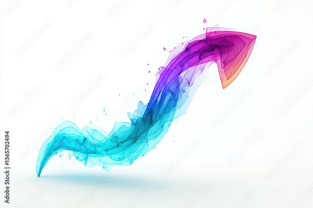 Poster colorful abstract arrow pointing upward representing growth progress and positive direction on white