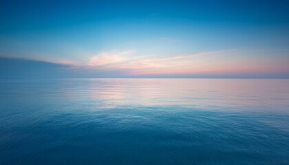 Fototapeta premium a peaceful scene showing the tranquil meeting of calm waters with an endless sky blending together in soft gradients symbolizing infinite possibility