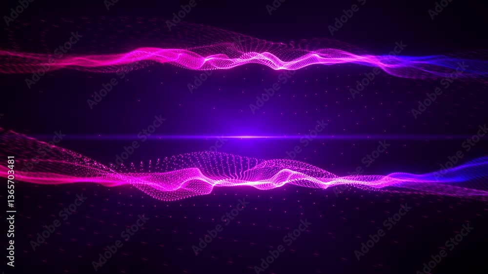 Aufkleber abstract purple digital dynamic particle waves with motion light background, data flow, cyber techno