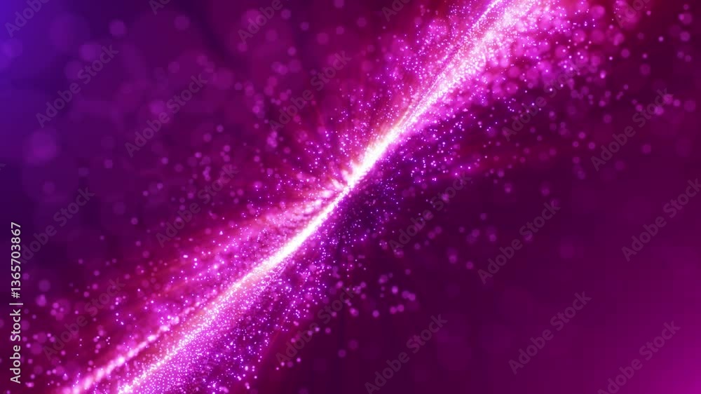 Aufkleber abstract purple digital dynamic particle waves with motion light background, data flow, cyber techno