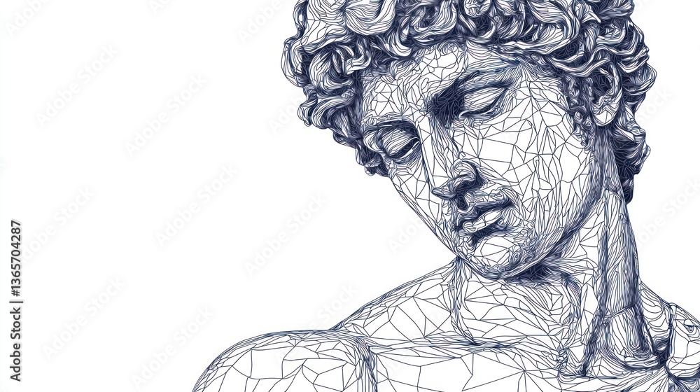 Poster abstract representation of a classical statue with geometric lines and contours, showcasing artistry