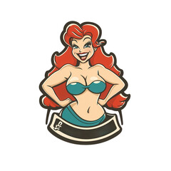 Naklejka premium A vibrant illustration of a mythical mermaid character with flowing red hair and a confident smile, set against a transparent background, ideal for various graphic applications.